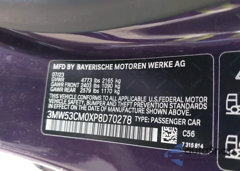 2023 BMW M240 I xDrive z USA, uszkodzony, nr VIN 3MW53CM0XP8D70278